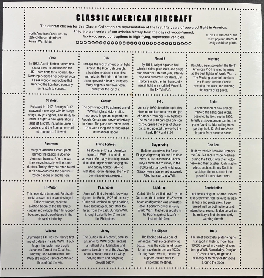 US MNH 1997, Scott #3142, Classic American Aircraft 32c Sheet of 20, Ext. Fine - Image 2 of 2