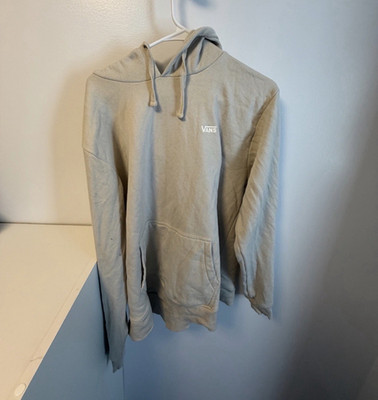 VANS Fleece Pullover Hoodie Graphic Print Logo Pockets Men's XL beige 