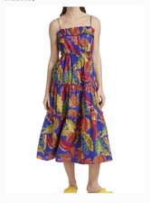 Farm Rio Blue Tropical Print Midi Dress w/side pockets. Sz XS EUC