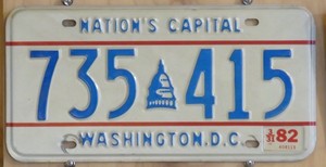 WASHINGTON / DISTRICT of COLUMBIA license plate 1982 735 415