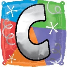 Designer Square Letter Balloon "C" Square Shape 18" Foil Balloon Packaged 