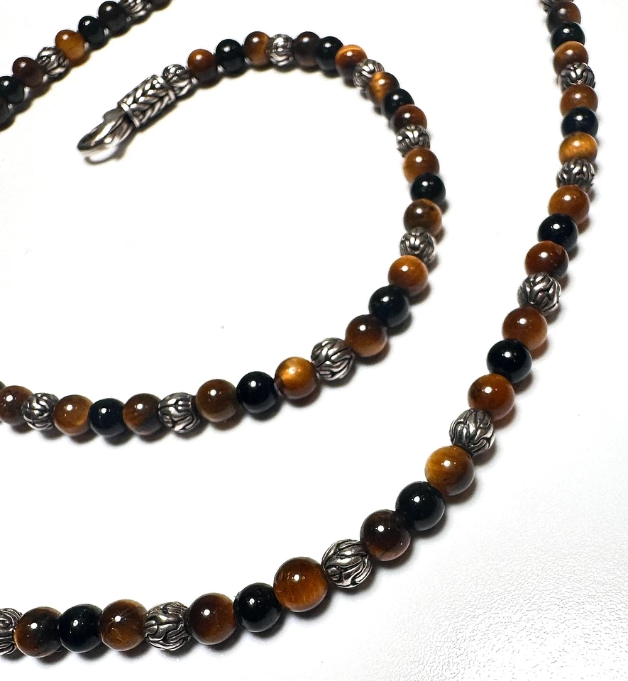 Collar John Hardy Plata Esterlina Clásico Cadena Ojo de Tigre Cuentas - 20-24" Foto 3 de 4