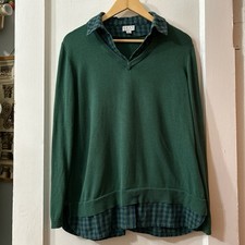 Joan Rivers Green Long Sleeve Plaid Collar Sweater Pullover Top - M Medium -EUC