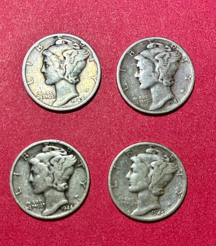 New ListingMercury Dimes 1916-1945 90% Silver Circulated Lot Of 4 different dates