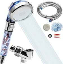 REHAVE Filtered Shower Head - 59 Inch Expandable Blue With Hose & Holder 