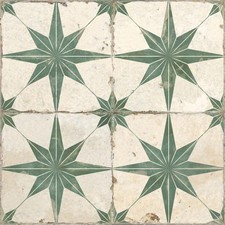 Tori Patterned Sage Green Star Tiles | Ceramic Lappato Tile | CUT SAMPLE