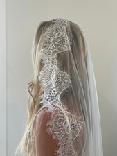 Custom Made Lace Mantilla Wedding Veil with Scolloped Edge, Cathedral Length
