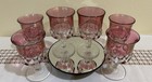 6 VTG Indiana Wine/Water Glass Kings Crown Thumbprint Glass Cranberry Goblet 5+”