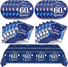 Blue Silver 60th Birthday Tableware Set Happy 60th Plates Napkins