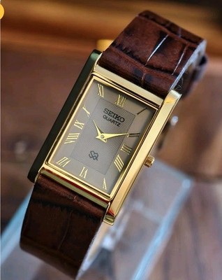 Vintage Seiko Slim Tank Mens Wristwatch With Rare Gray Face