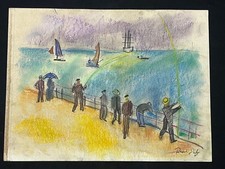 RAOUL DUFY drawing and painting on old paper signed stamped vintage