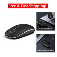 Ergonomic 2.4G Wireless Mouse - Quiet, Portable Optical Mouse in Black Gold