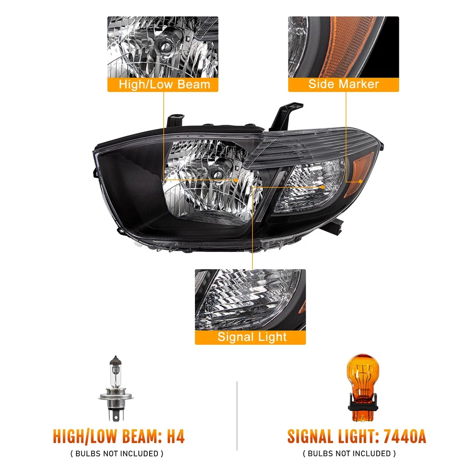Faros esquineros ámbar carcasa negra para Toyota Highlander 2008 2009 2010 08-10 Foto 2 de 4