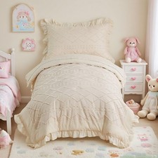 Toddler Bedding Set - 4 Piece Beige Boho Crib Bedding Set for Girls Tufted Be...
