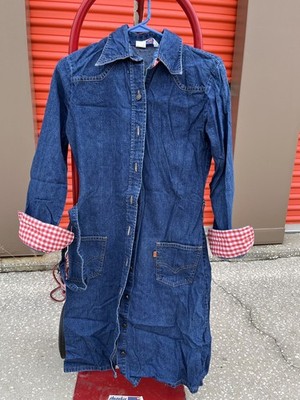 Levi s Vintage Women s Denim Button Up Dress with Red Gingham Trim 
