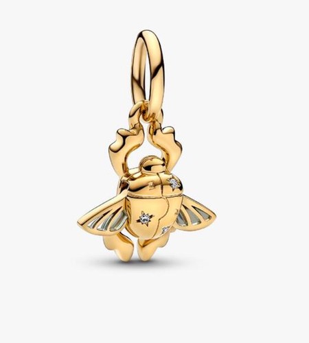 Pandora X Disney Aladdin Scarab Beetle Dangle Charm Motion 14K Gold Plated RARE