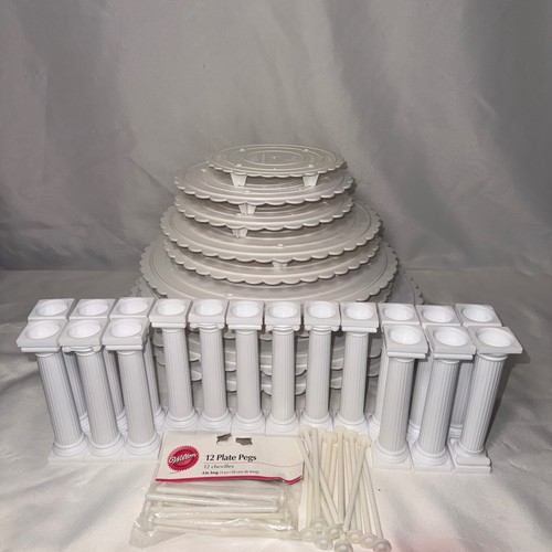 Wilton Decorator Preferred White Tiered Wedding Cake Stand Set Plates Columns