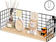 Floating Cubicle Shelf with Hooks, Paulownia Wood Desktop Organizer for Office C