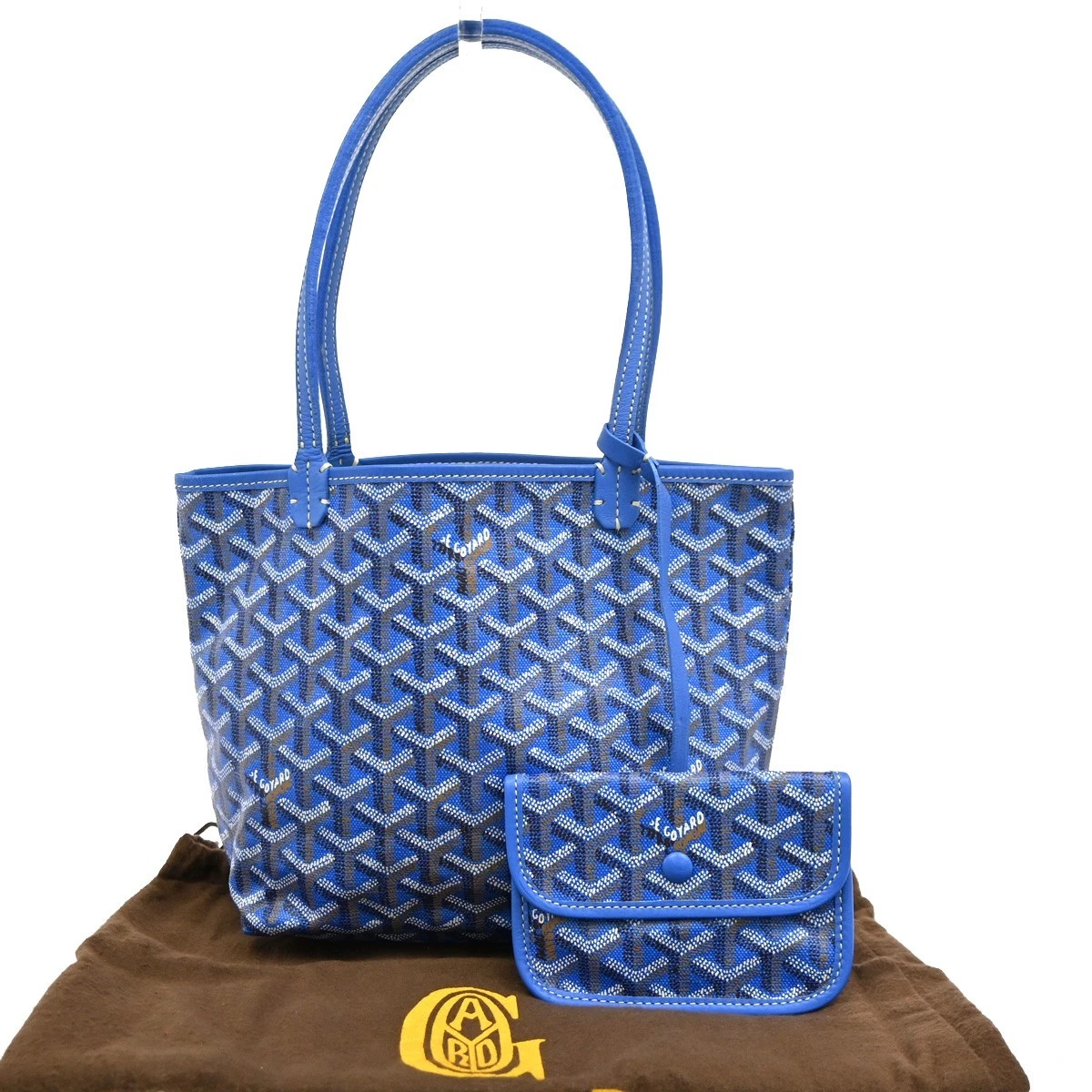 GOYARD Anjou Mini Shoulder Hand Tote Bag Pouch Blue Canvas Leather