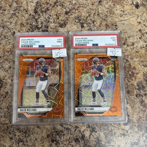 2024 Panini Prizm Caleb Williams Orange Lazer 301 Rookie Card PSA 9 & PSA 7