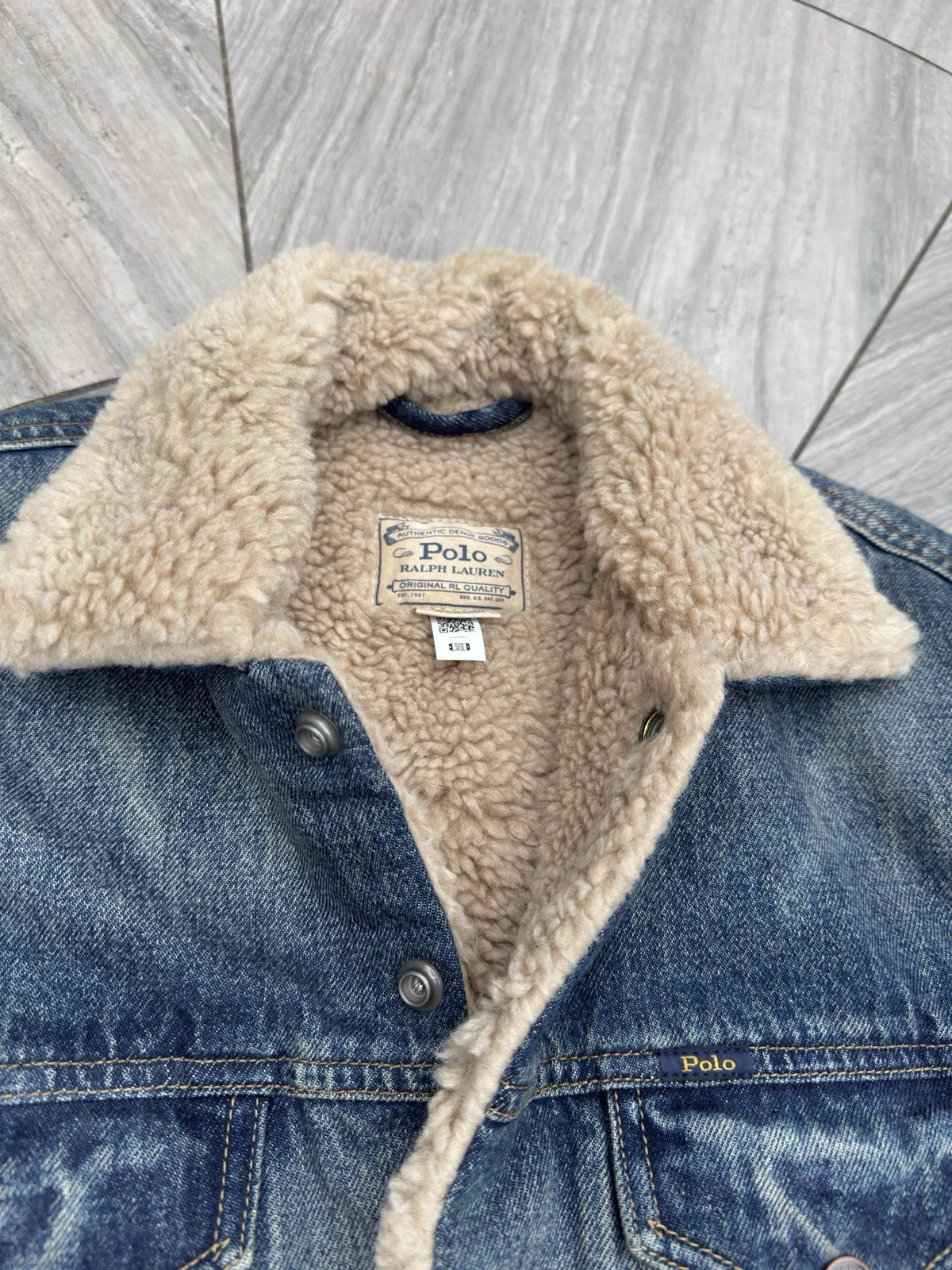 Polo Ralph Lauren Sherpa Fleece Lined Denim Trucker Jean Jacket Men’s Size L - product detail image 8