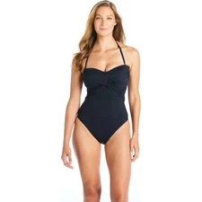 Bleu Rod Beattie Let's Get Twisted Draped One Piece Bandeau Swimsuit 10 Black