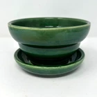 Vintage McCoy Pottery Green Flower Pot w/ Attached Saucer