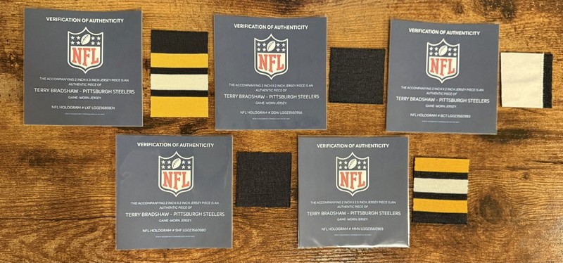 Lot of Terry Bradshaw Steelers Game Used Worn Jersey Patches Swatches NFL HOF