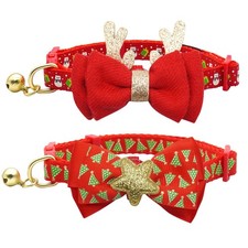 azuza 2 Pack Christmas Cat Collar with Bells Christmas Cat Bowtie with Christ...
