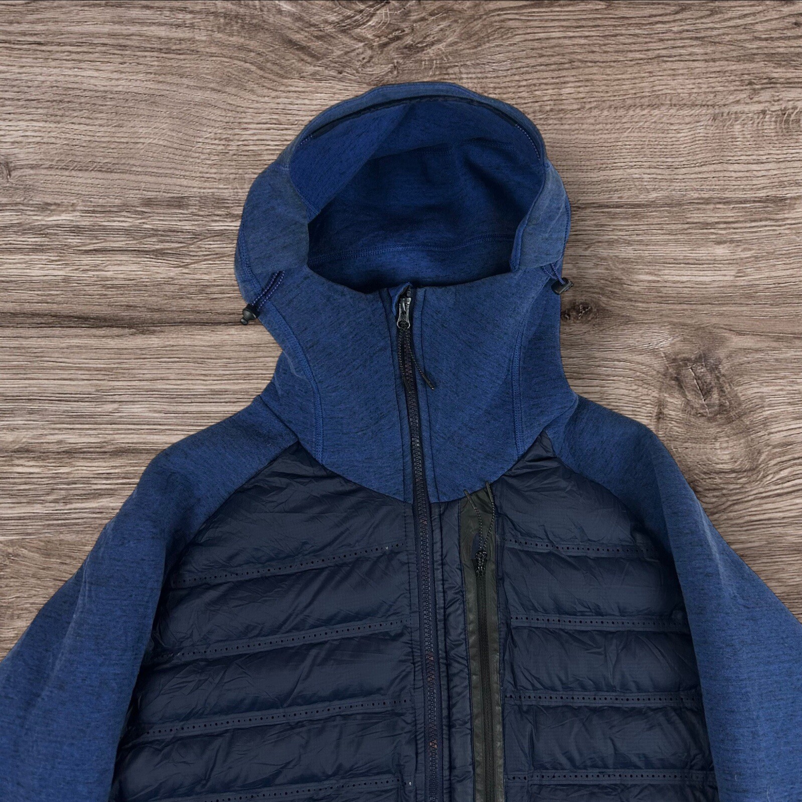 Nike Tech Puffer Jacket Hybrid Fleece Aeroloft 800 Hooded Blue Large image 2