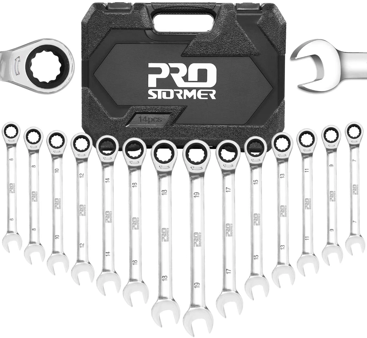 PROSTORMER 14 Piece Ratcheting Wrench Set 6 19mm Chrome Vanadium