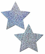 Pastease - Silver Glitter Star Nipple Pasties.