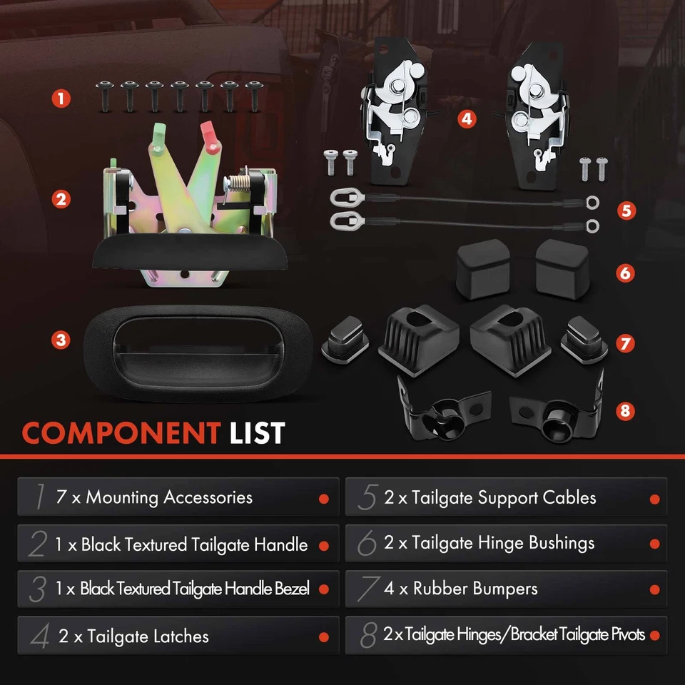 Kit de reconstrução de hardware para tampa da caçamba com cabo para Dodge Dakota 97-10 Mitsubishi Raider - Imagem 3 de 4