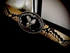 Snake Skin Belt w/ Silver Eagle Buckle , Authentic Python, 33  - 36.5  Sizing