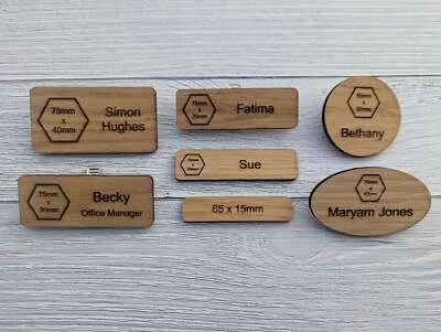 CHERRY GROVE CRAFT Personalised Wooden Name Badges with Logo, Name Tags, Personalised Pin Badge