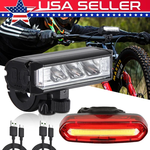 Bike Lights Front Tail Light Night Riding LED Bicycle Lights USB Rechargeable US