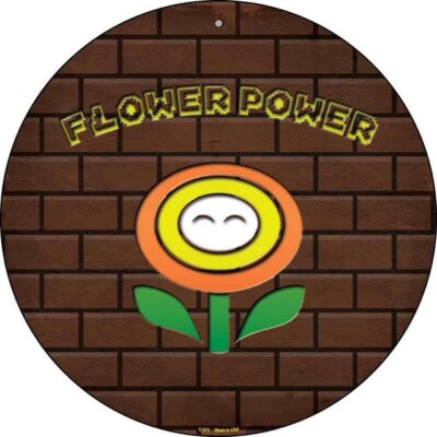 Flower Power Novelty Round Circular Metal Sign 12'' for Home Garage Wall & Gift