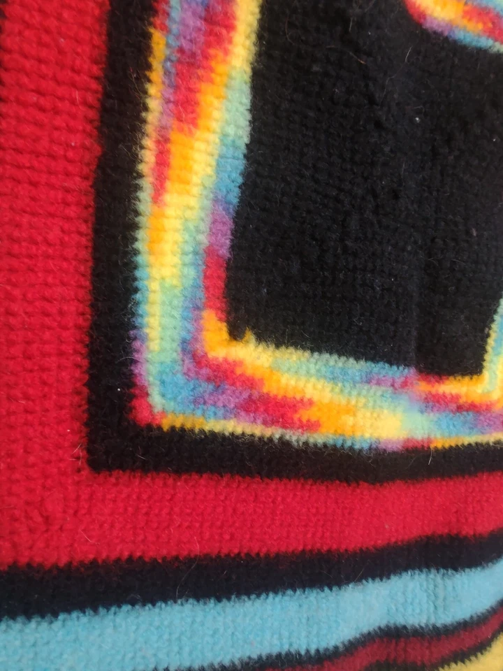 Boho Retro Crochet Afghan Blanket Throw Vintage 48” X 48” Square Black & Squares - Image 2 of 4