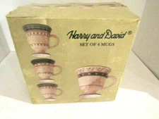 HARRY and DAVID Decorative Footed Coffee Mugs Set of 4 NEW