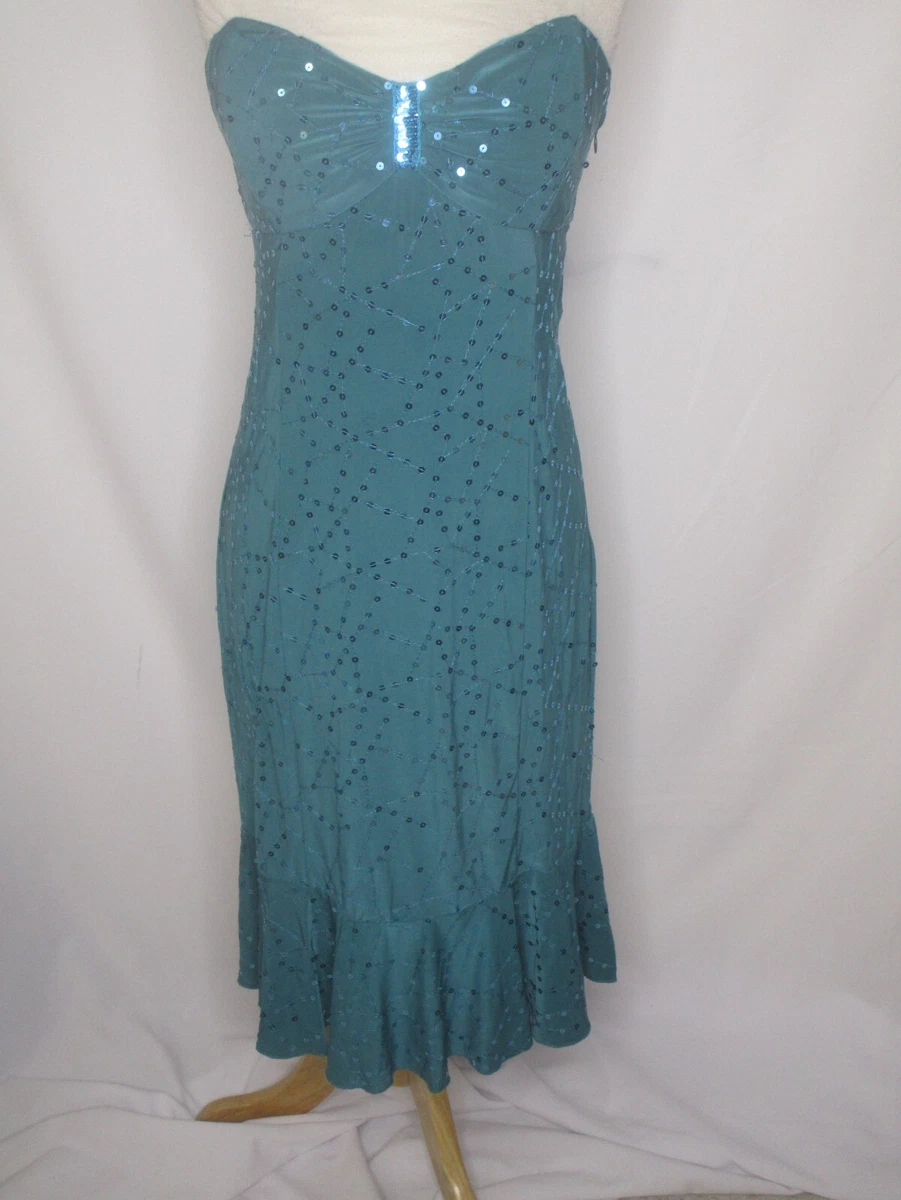 Betsey Johnson Teal Blue Strapless Dress M Sequins Party Cocktail