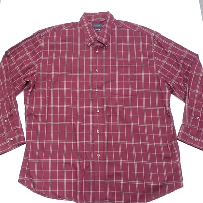 Arrow Dress Shirt Men's 2XL (18-18.5) Burgundy Plaid Oxford Classic Button Down
