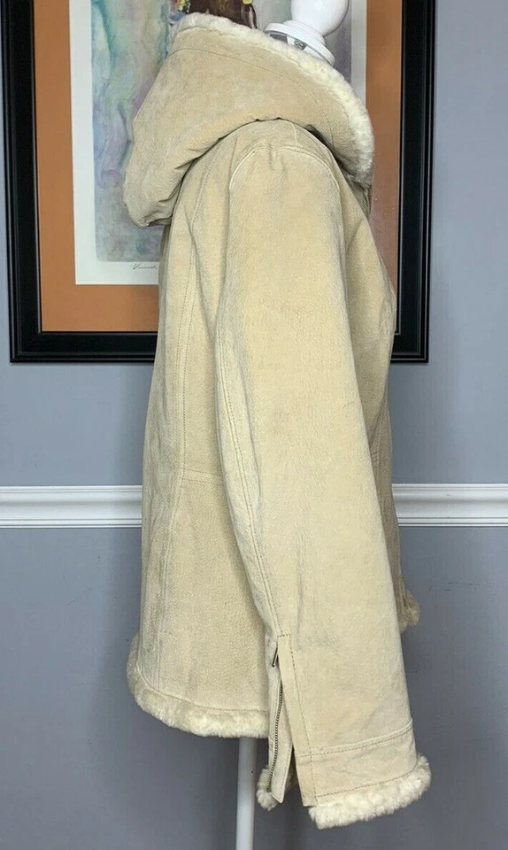 Abrigo Chaqueta con Capucha Mujer WEATHER TAMER Gamuza Genuina Shepra Lt Beige Talla M Foto 3 de 4