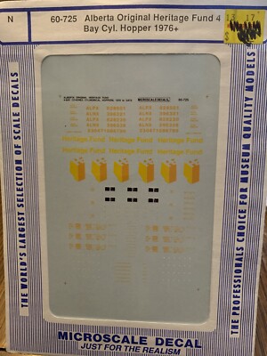 Microscale Decal N Scale 60-725 Alberta Original Heritage Fund 4 Bay Cyl Hopper 