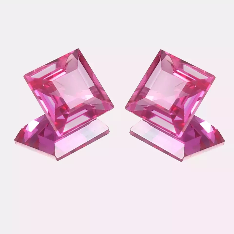 Par de piedras preciosas sueltas naturales de 80 quilates de zafiro rosa de Ceilán corte princesa certificadas Foto 3 de 4