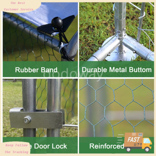 Outdoor Large Metal Chicken Coop Walk-In Chicken Run 10x20x6.6 ft Roof w/Cover - Picture 9 of 9