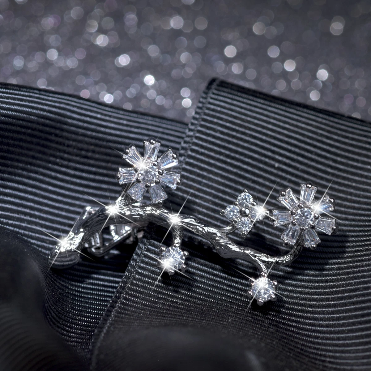 18k white gold gp made with Swarovski crystal flower tree hair