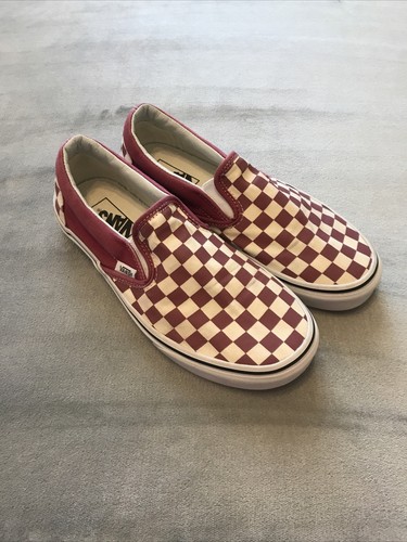 pink checkered slip ons