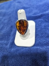 Baltic amber, silver ladies ring. 