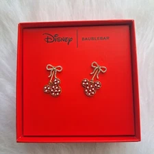 Disney X Baublebar Minnie Mouse Ear Christmas Bow Earrings Rhinestones Pearl New