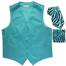 New Men's Formal Vest Tuxedo Waistcoat  blue zebra Necktie  Hankie set wedding